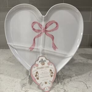 Set 4 Pink Bow HEART Shaped Melamine 9” Plates Valentines Shabby Chic Valentines